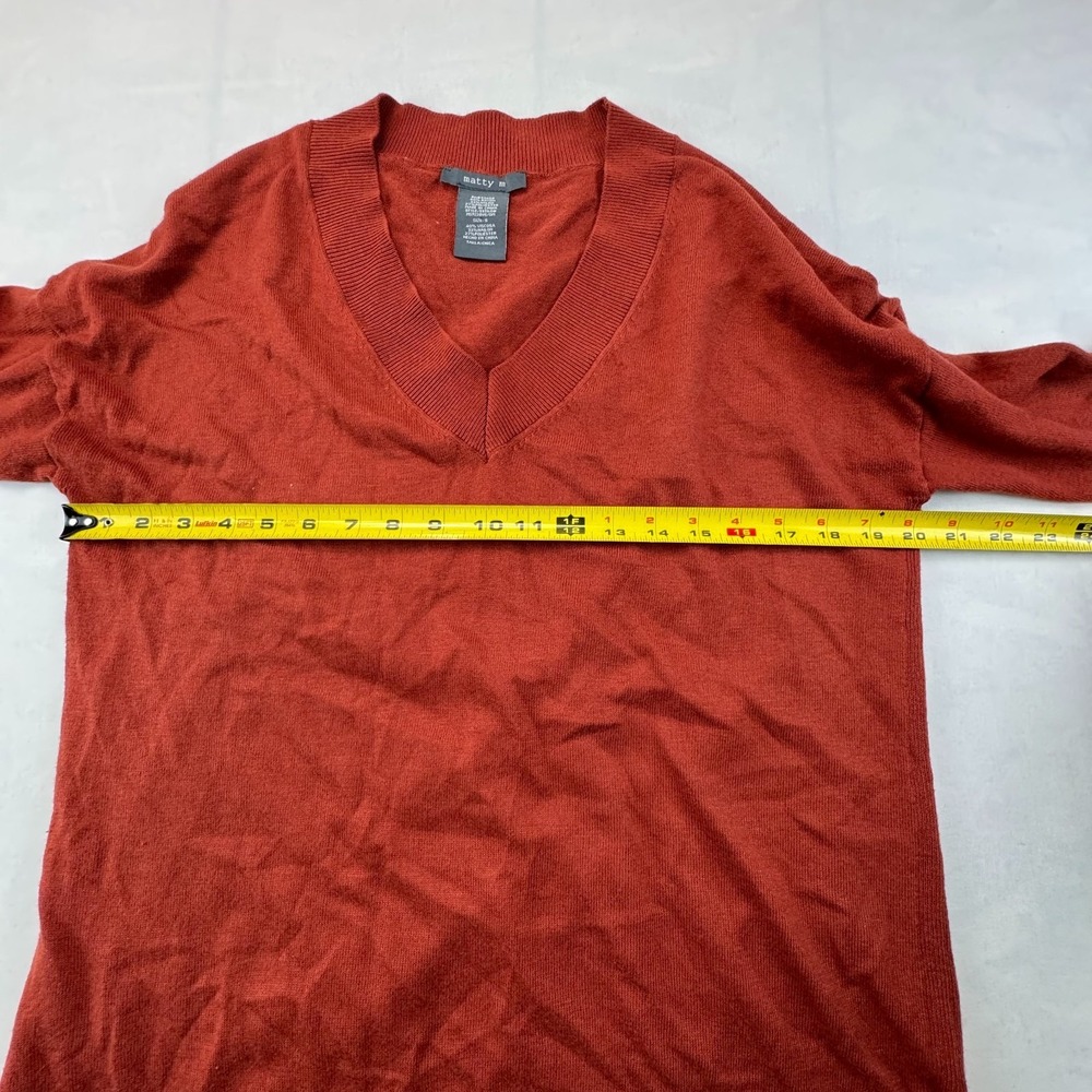 Matty M Sweater Womens S Brick Relaxed Ribbed Hem & Cuff V-Neck V-Neck Pullover - Picture 4 of 6